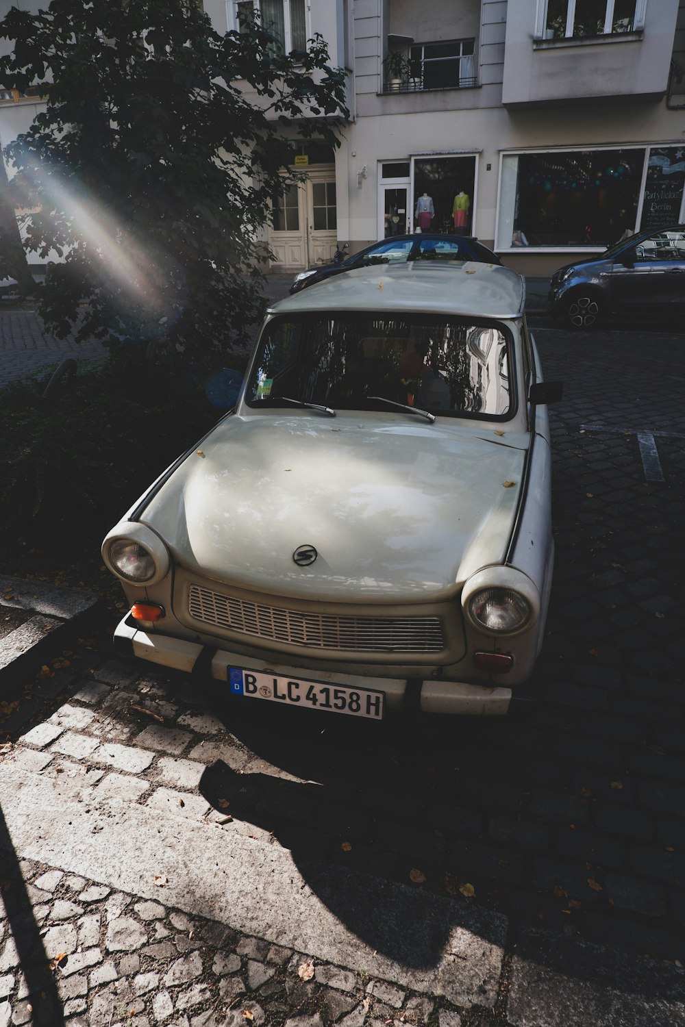 white vintage vehicle