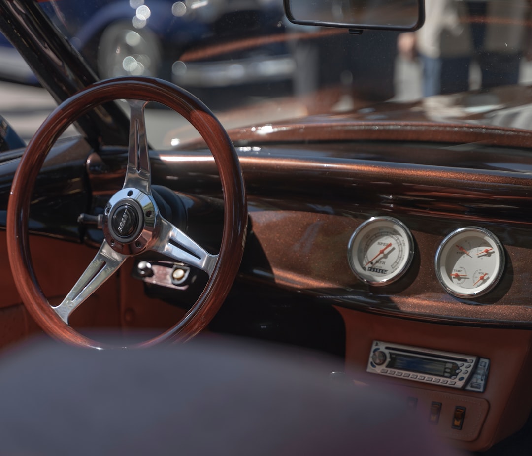 brown vehicle steering wheel