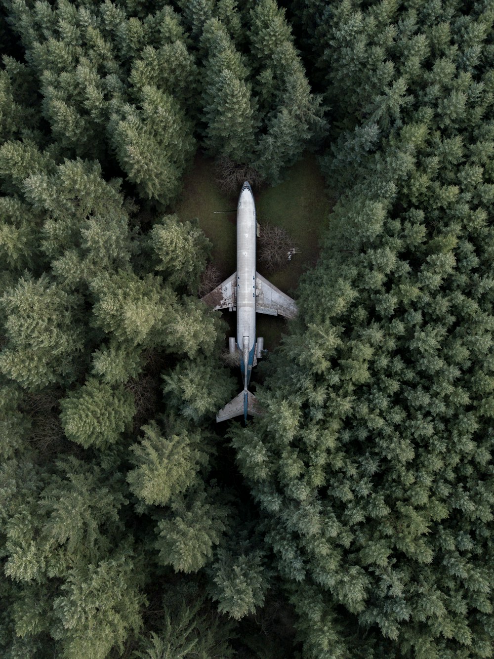 Luftaufnahme eines grauen Flugzeugs