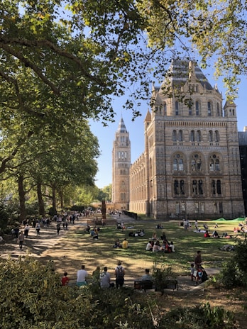 A historic cultural landmark surrounded by lush greenery and visitors.