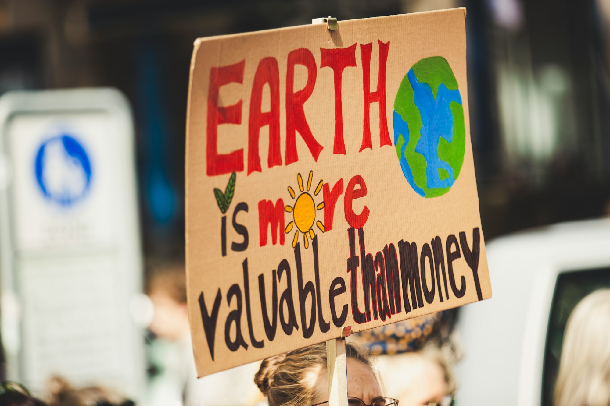 EARTH IS MORE VALUABLE THAN MONEY. Global climate change strike - No Planet B - 09-20-2019