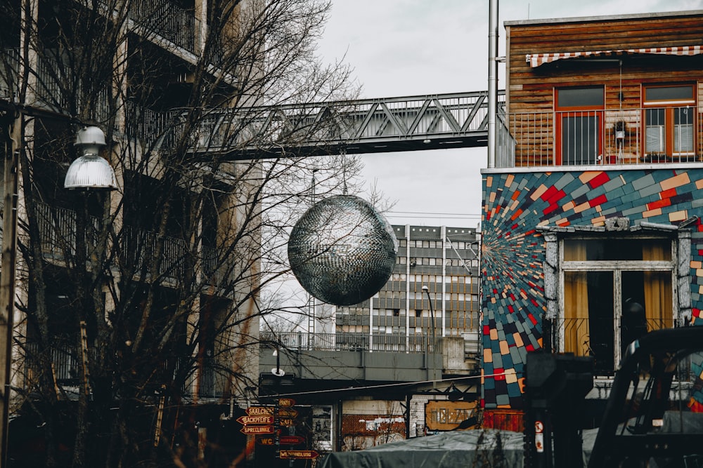 mirror ball near building