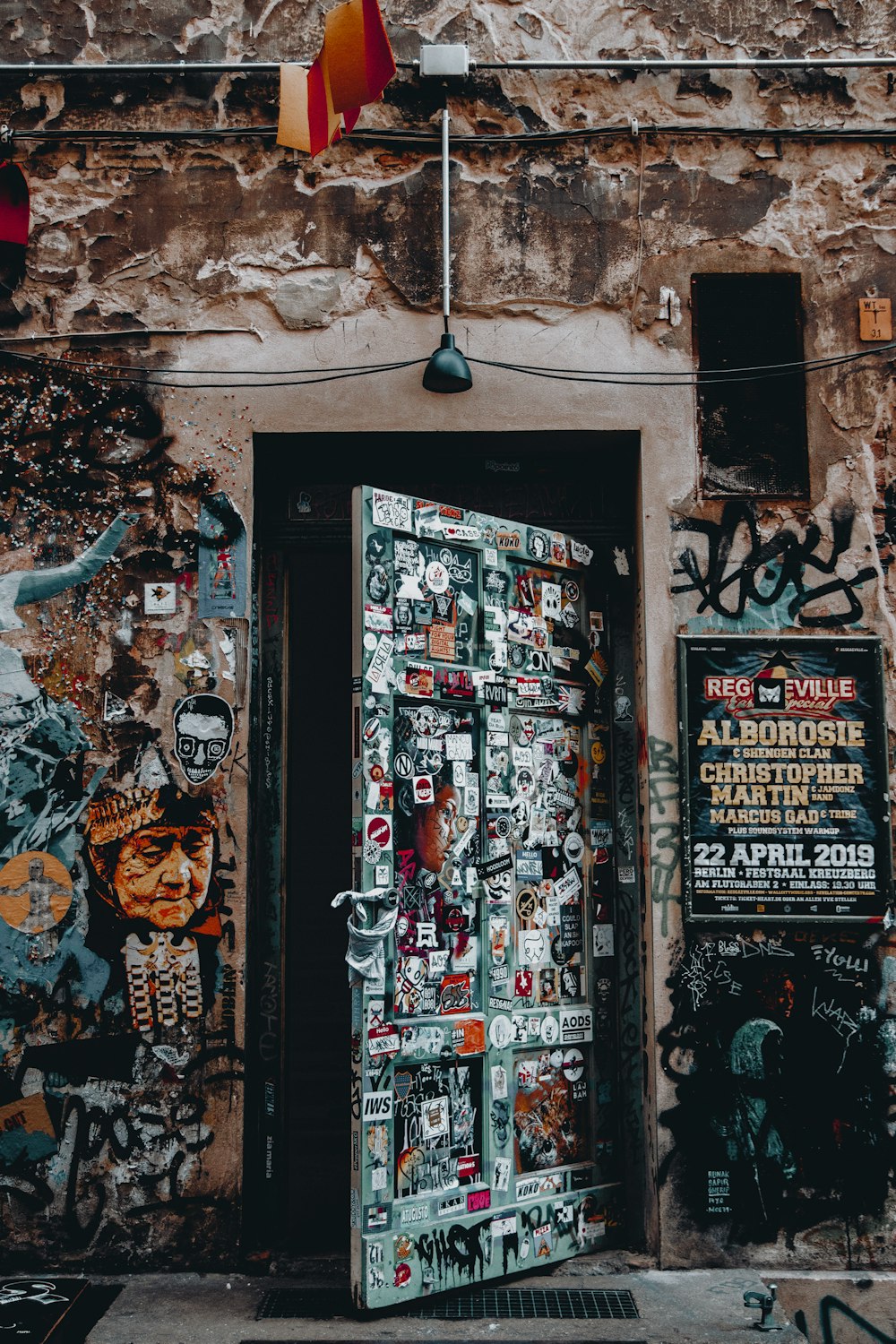 assorted-color paneled door