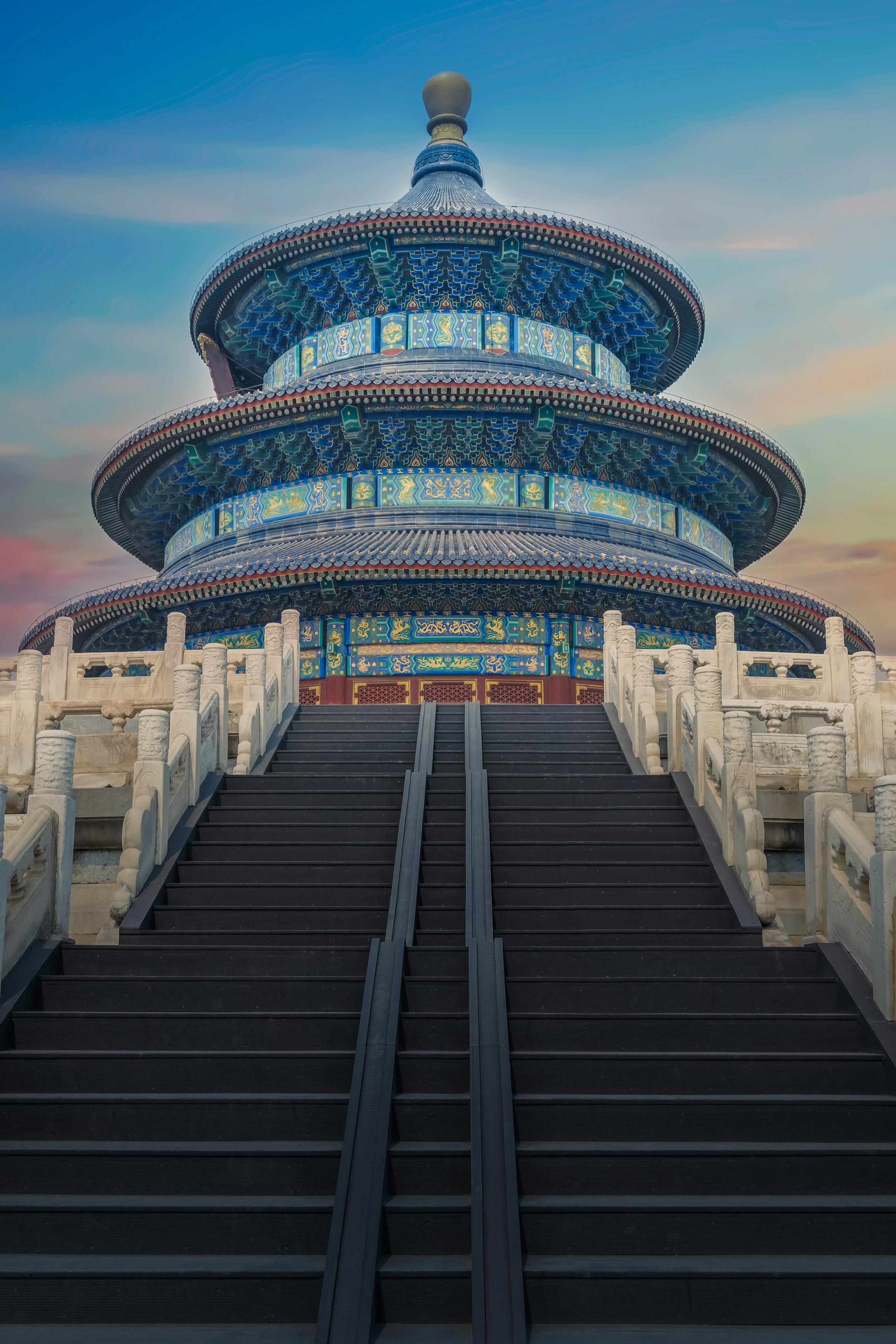 great photo recipe,how to photograph shot at temple of heaven, beijing.; low-angle photography of blue 3-storey cone temple