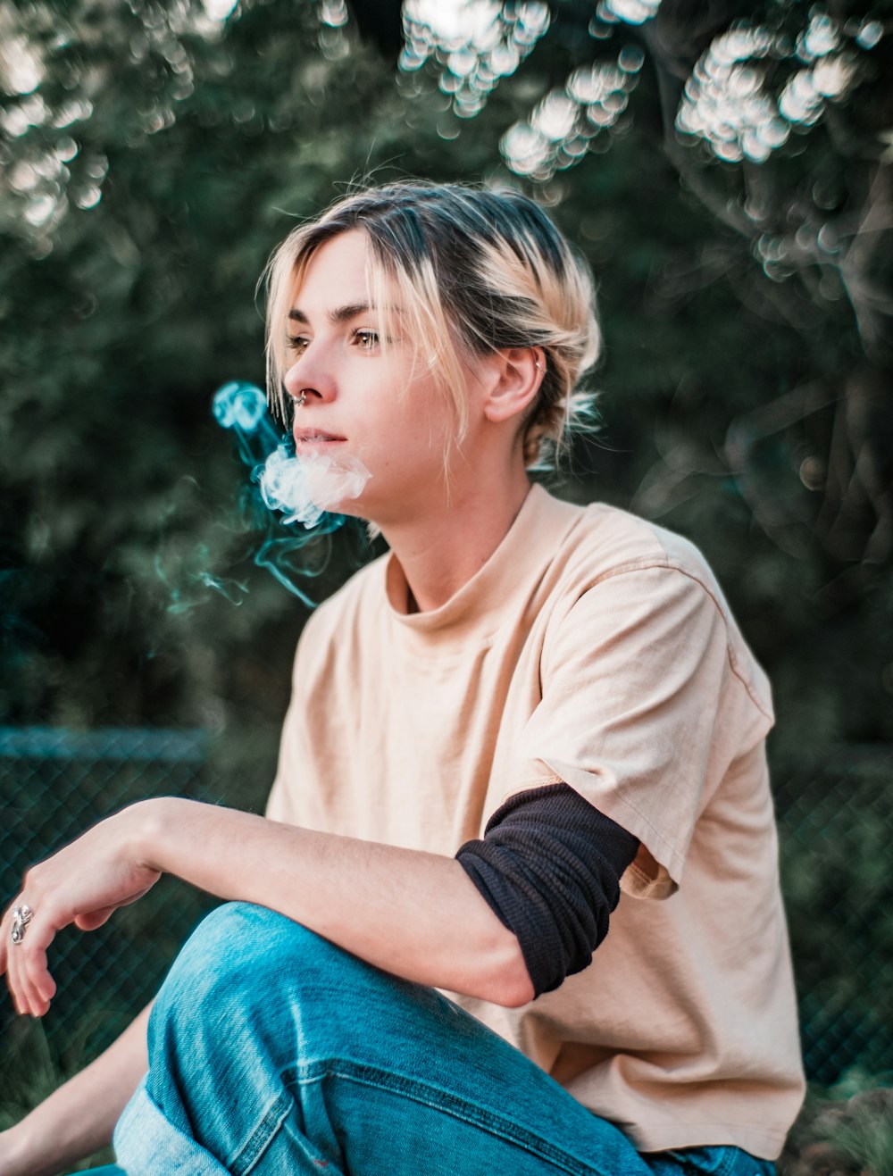 woman smoking outdoors