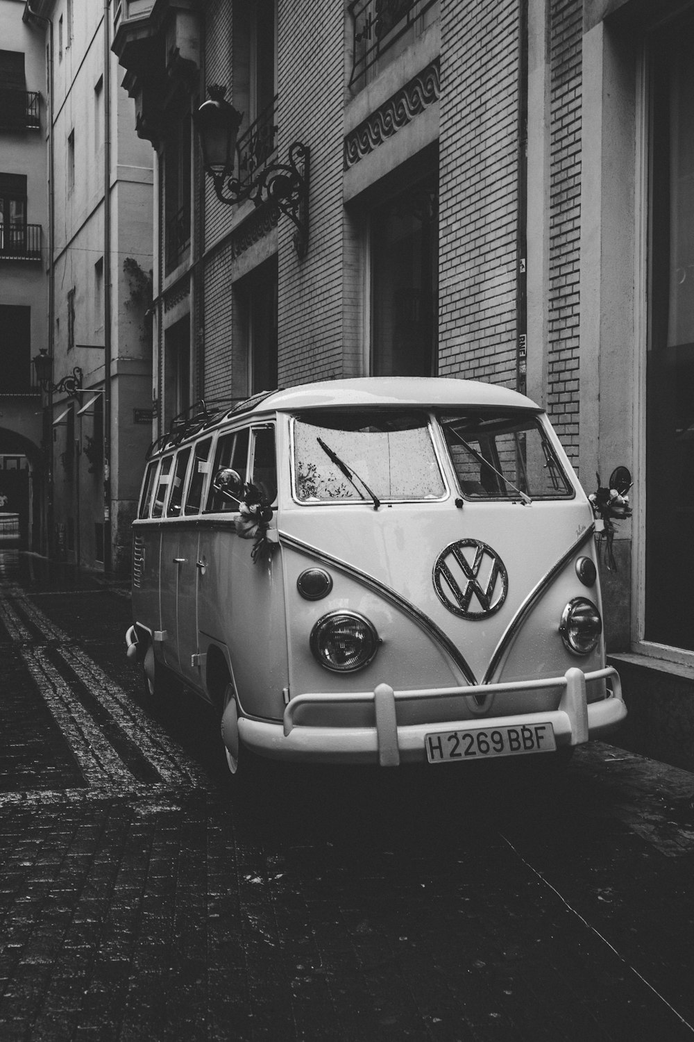 grayscale photo of Volkswagen Type 2 T1