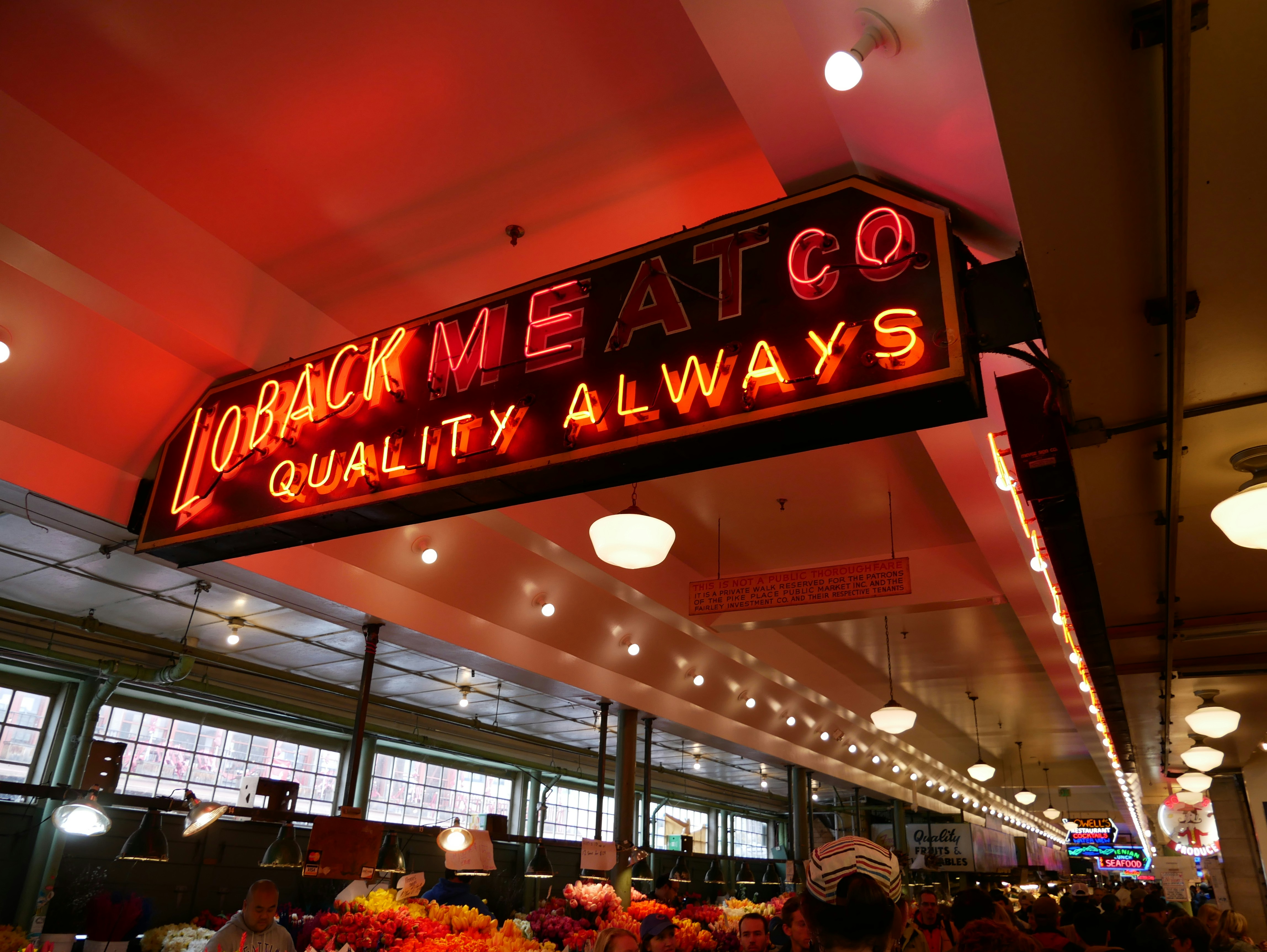 Loback Meat co red LED signage, Pike