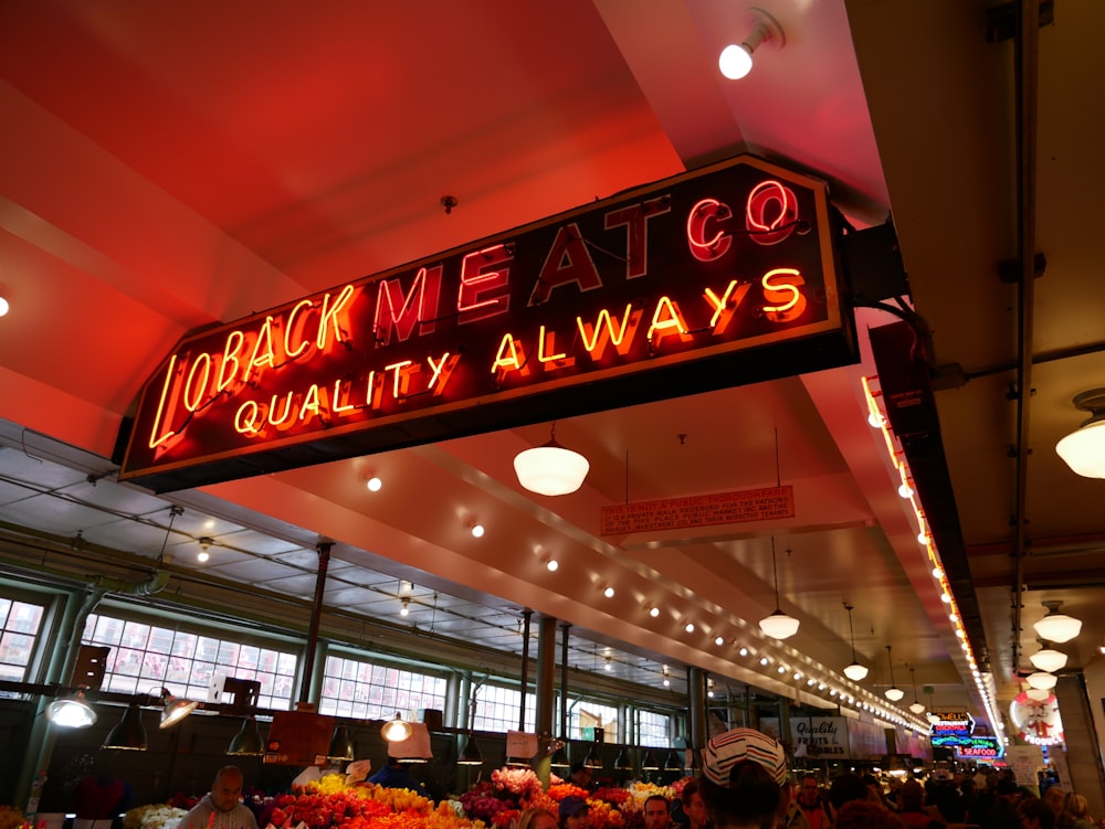 Loback Meat co red LED signage