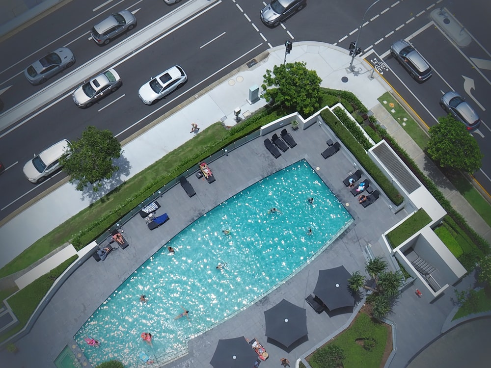 aerial view of building pool