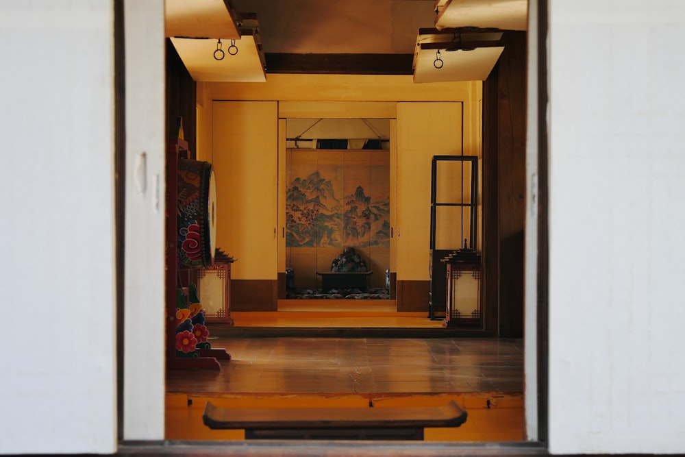 white and blue wooden building interior