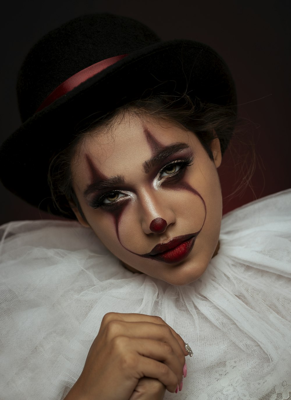 woman with clown-themed makeup