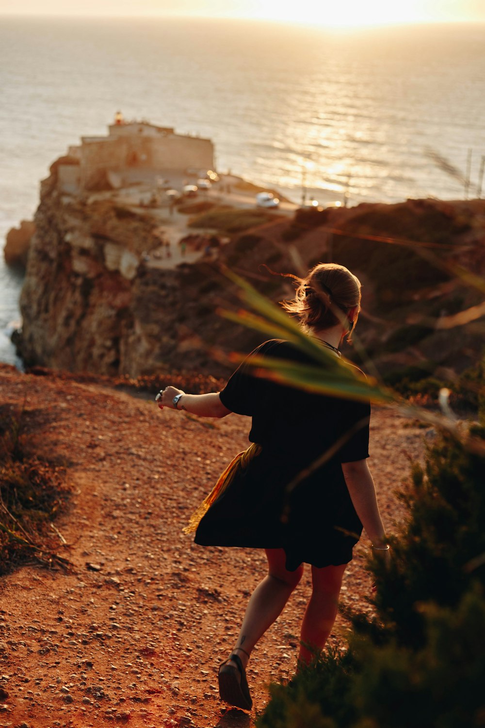 woman walking on stone