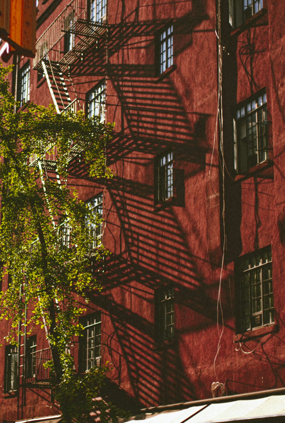 red building with fire exit stairs