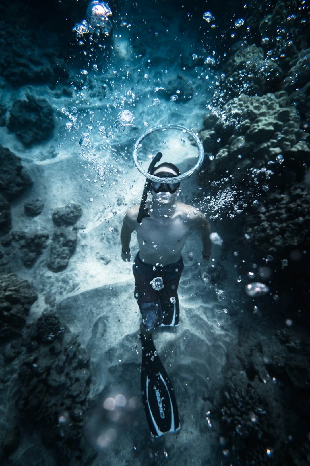 man diving in the ocean