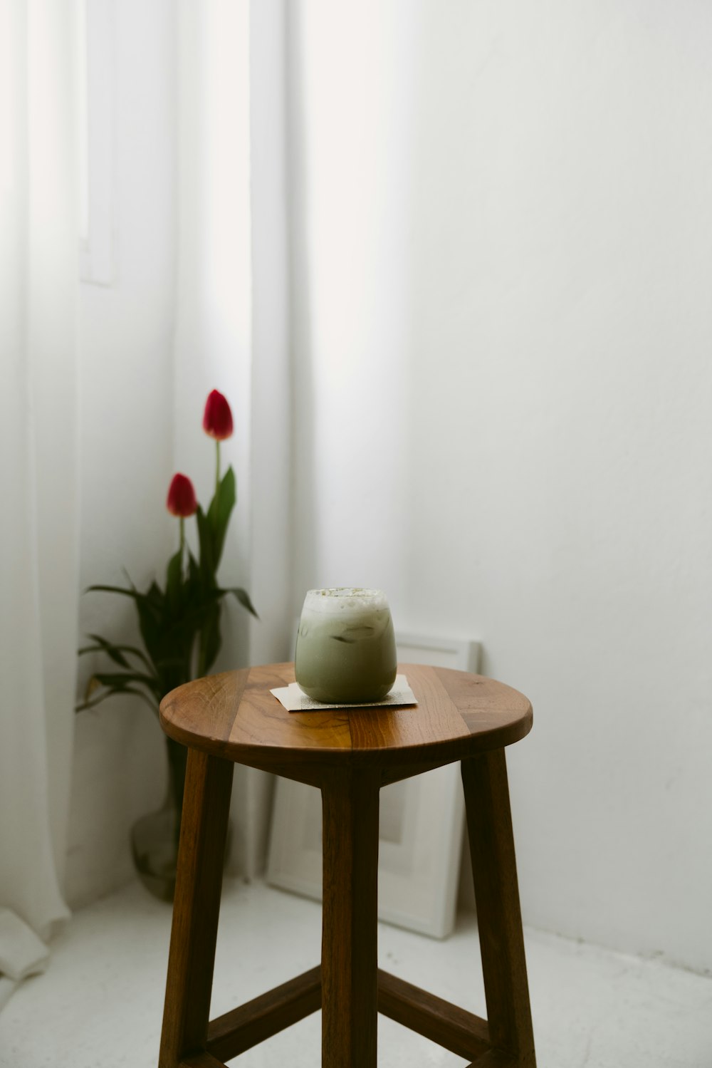 round brown wooden stool