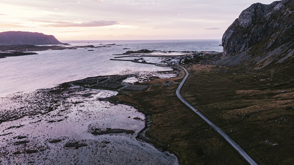 aerial photo of lake near rocks