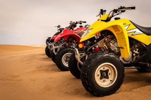 lined parked ATV on desert