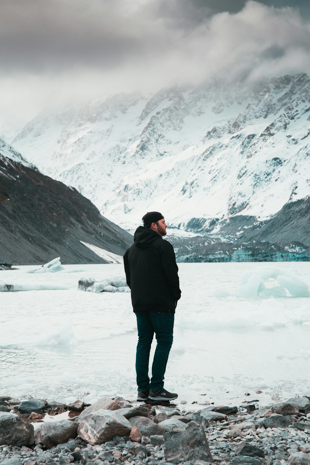 man in black jacket sight seeing