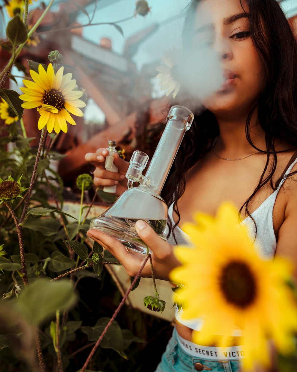 woman using bong