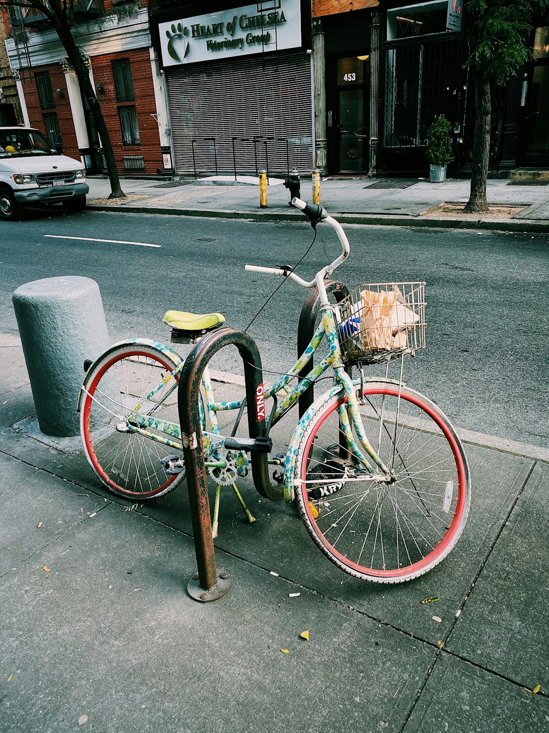 teal bicycle parked