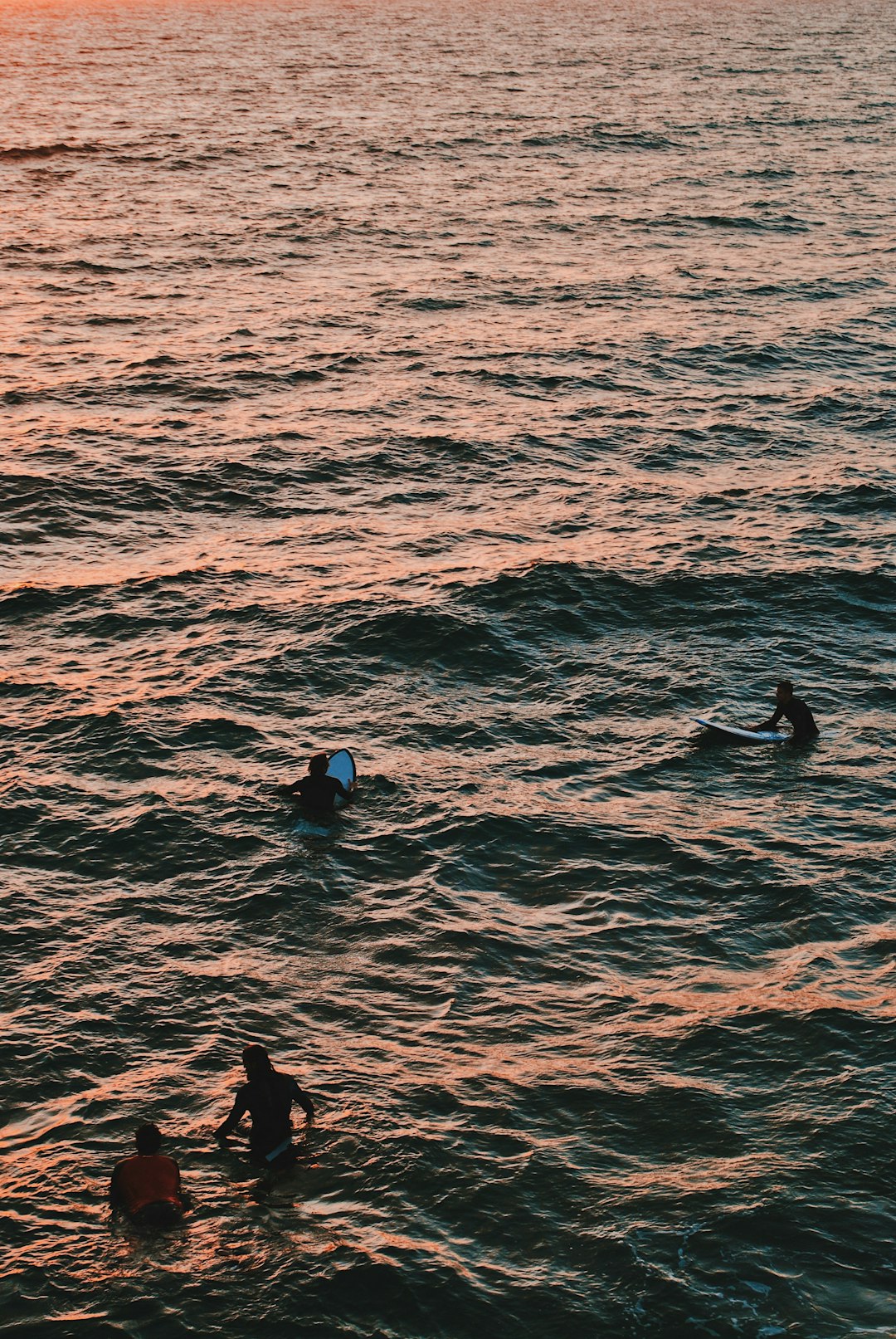 four people surfing during daytime