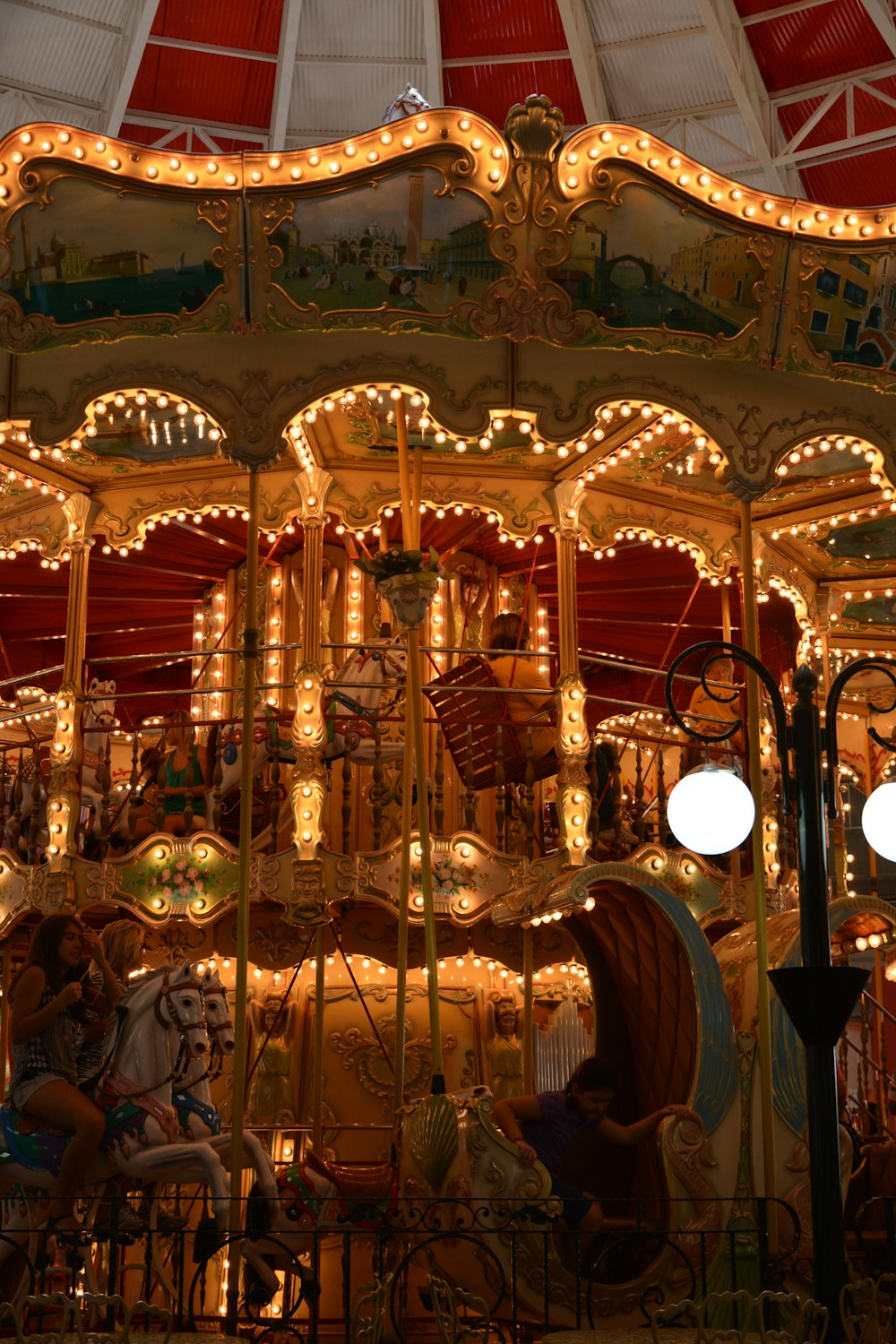 lighted carousel at night