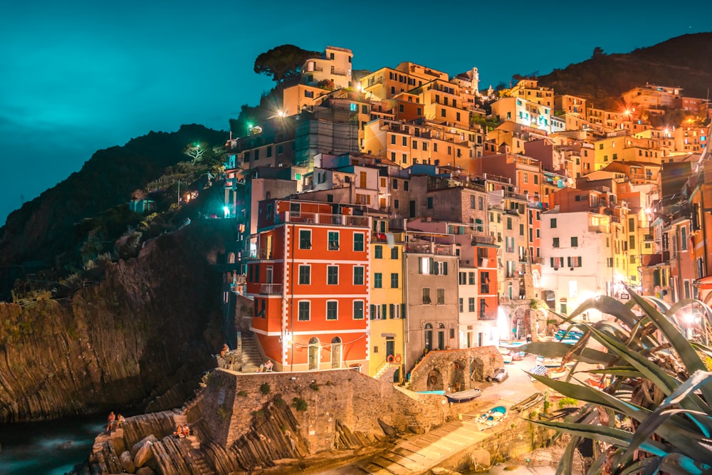 multicolored houses on cliff