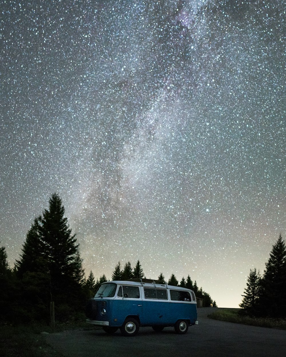 blue and white van