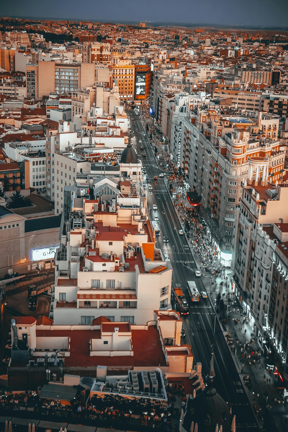 aerial photo of city buildings at night