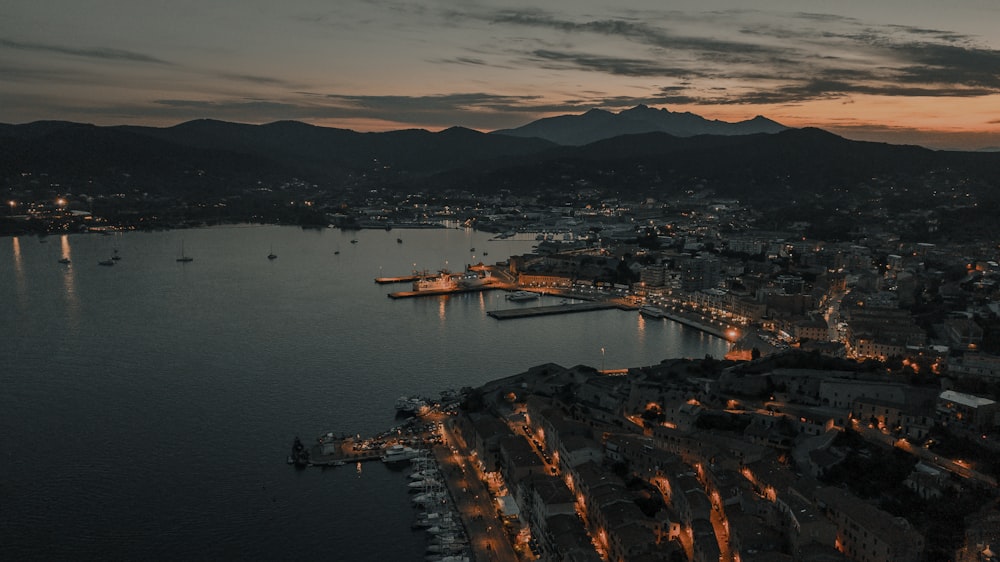 aerial photography of buildings beside sea