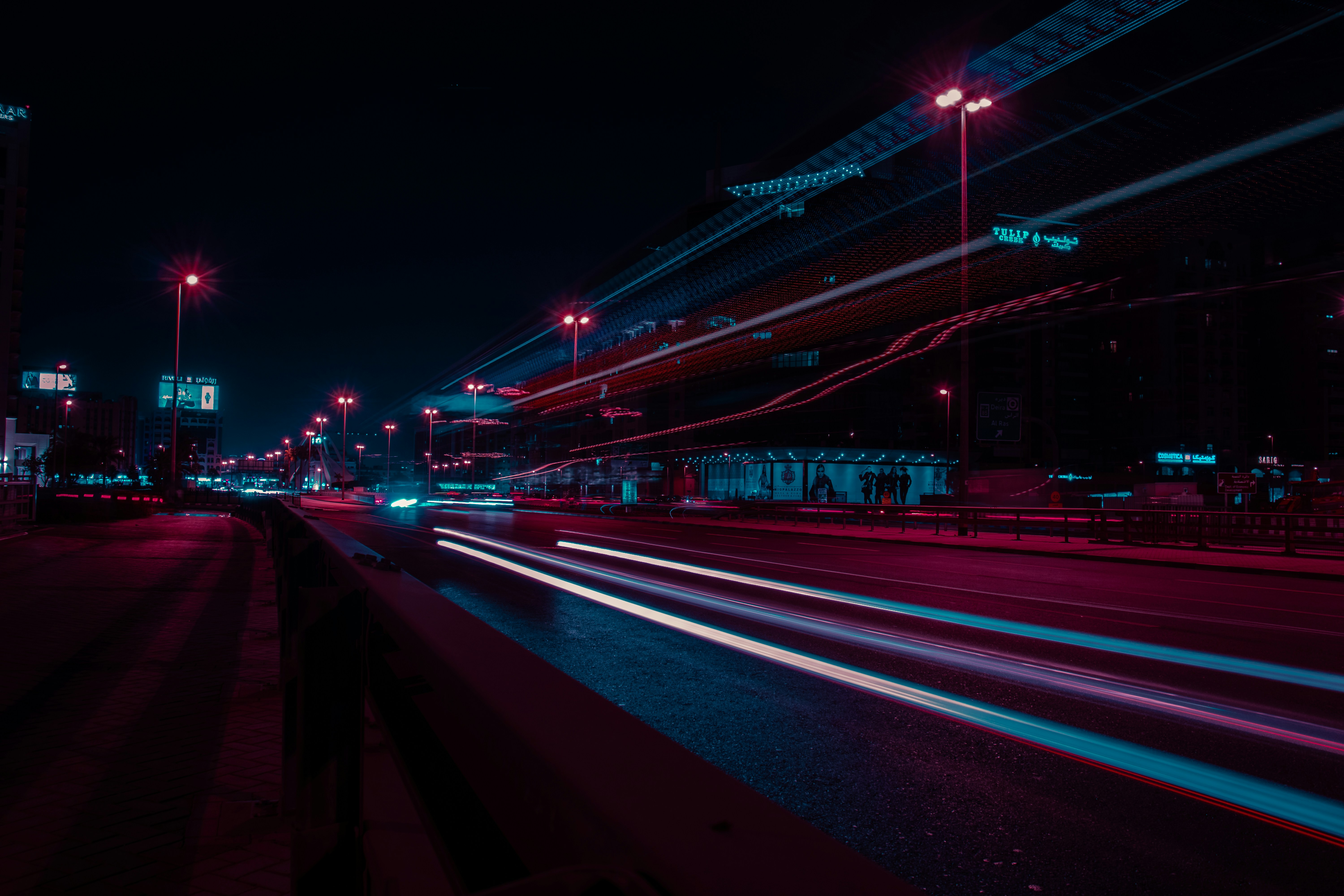 concrete road at nighttime in timelapse photo
