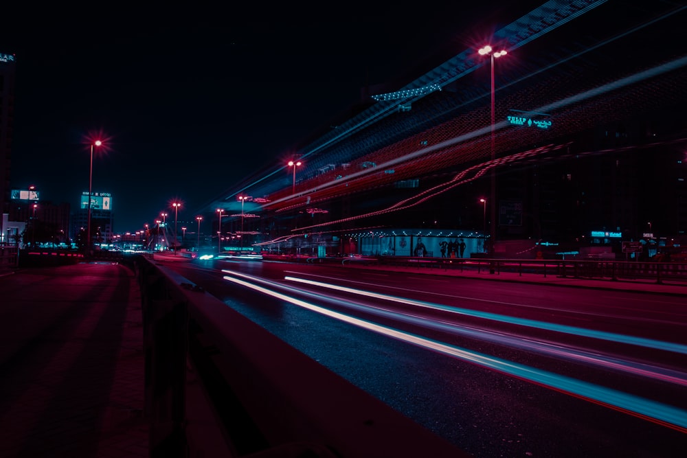 concrete road at nighttime in timelapse photo