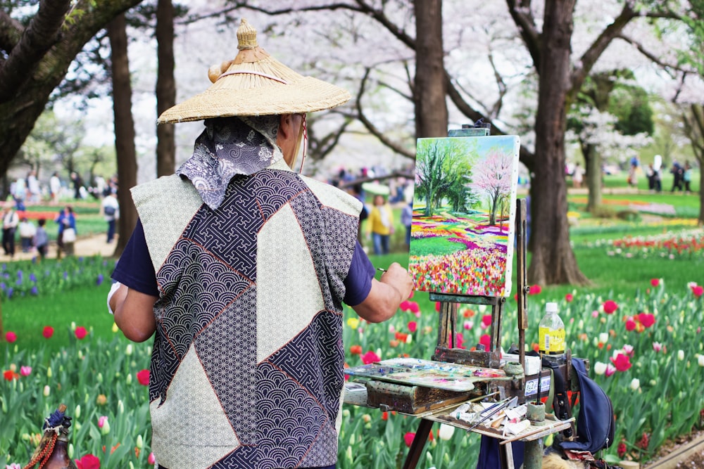 woman painting the garden