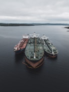 black and brown ships under cloudy sky