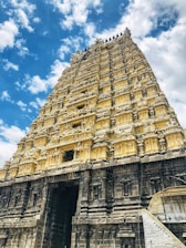 Front view of Maha Lakshmi Mandir showcasing its grand architectural design under a clear sky.