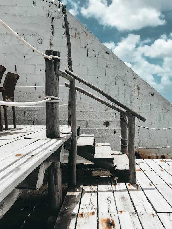 Stained wooden deck stairs