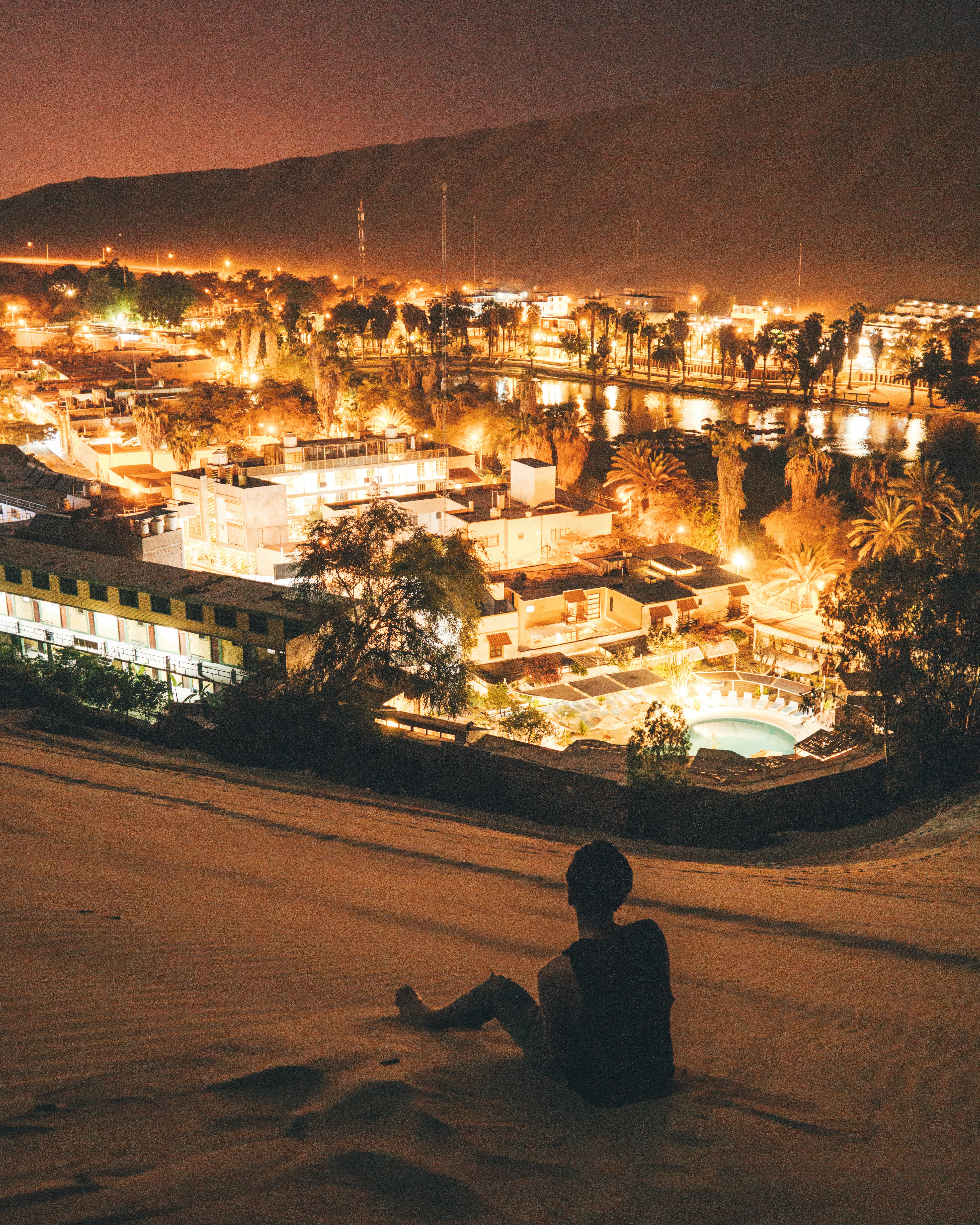 Huacachina at night in Ica, Peru