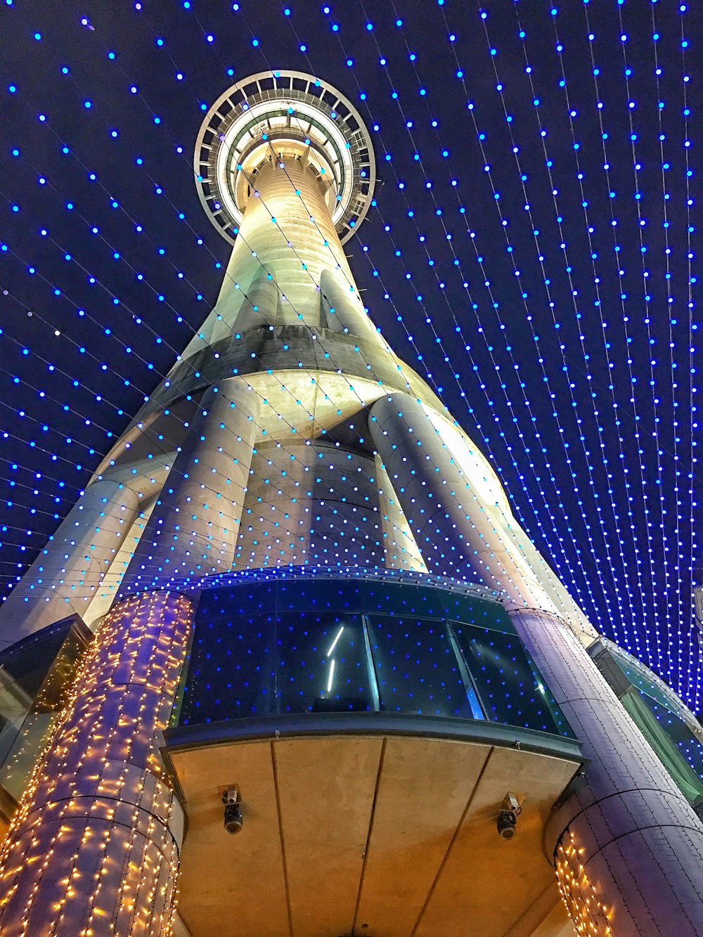 gray concrete tower at night