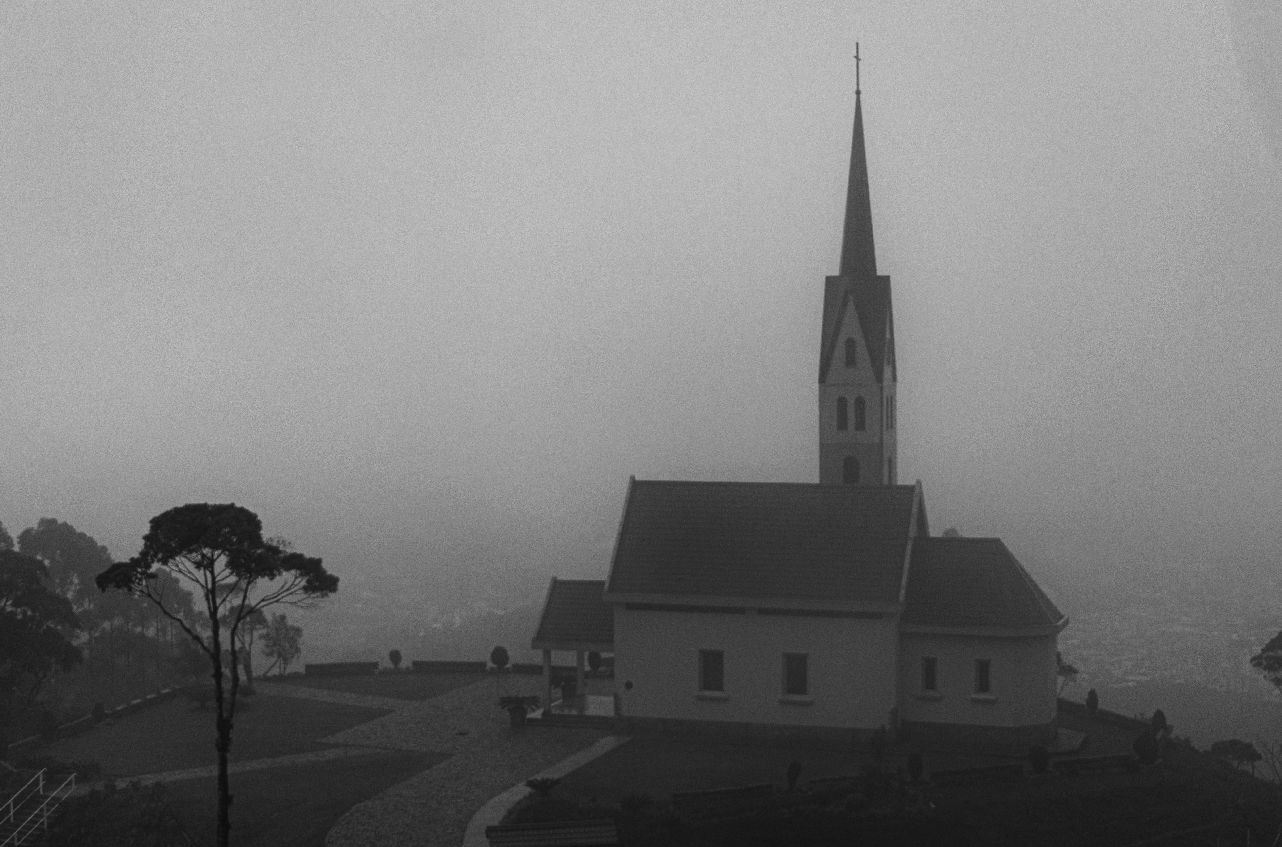 grayscale photography of a cathedral