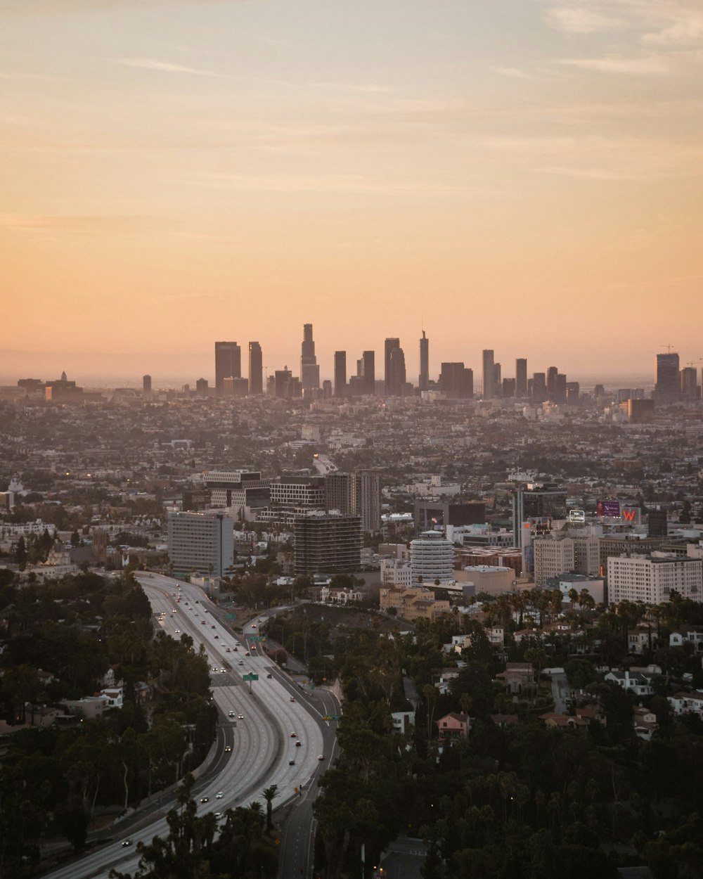 buildings and road in aerial photo