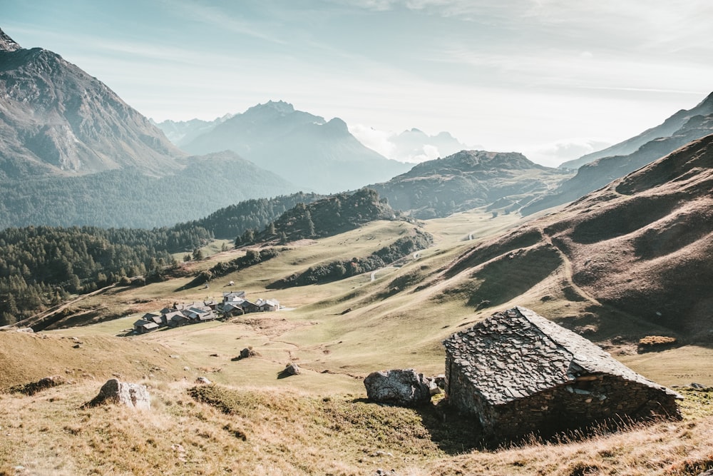 a rocky outcropping in the middle of a mountain range