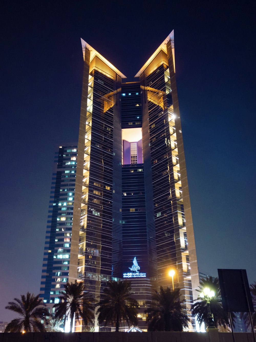 high rise building at night