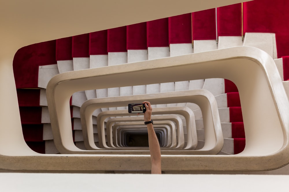 spiral red concrete stairs