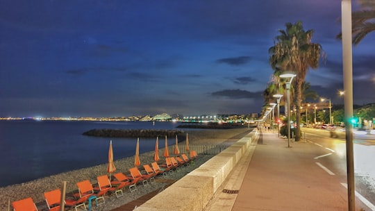 landscape photography of seawall during nighttime in Cagnes-sur-Mer France