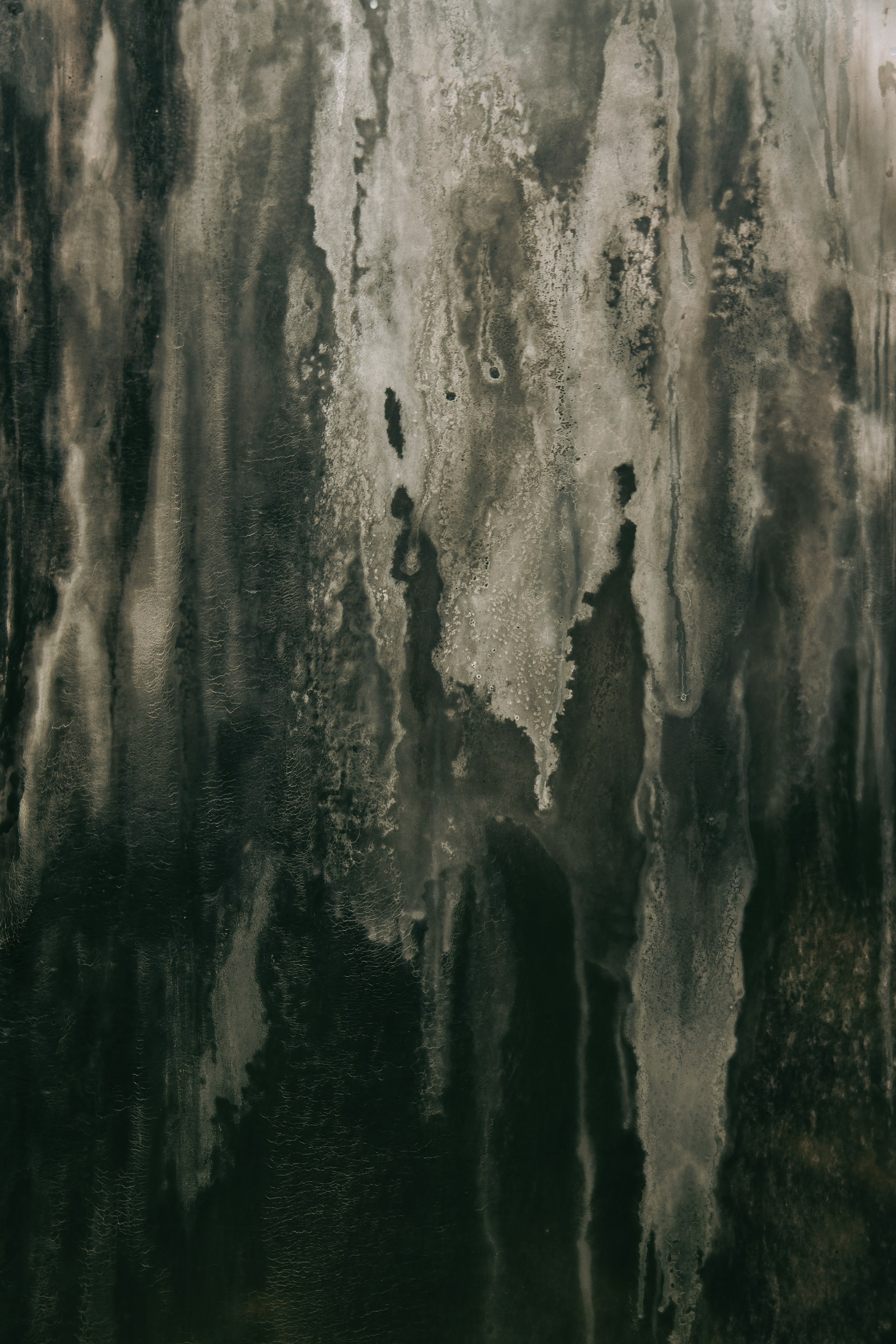 a black and white photo of ice on a window