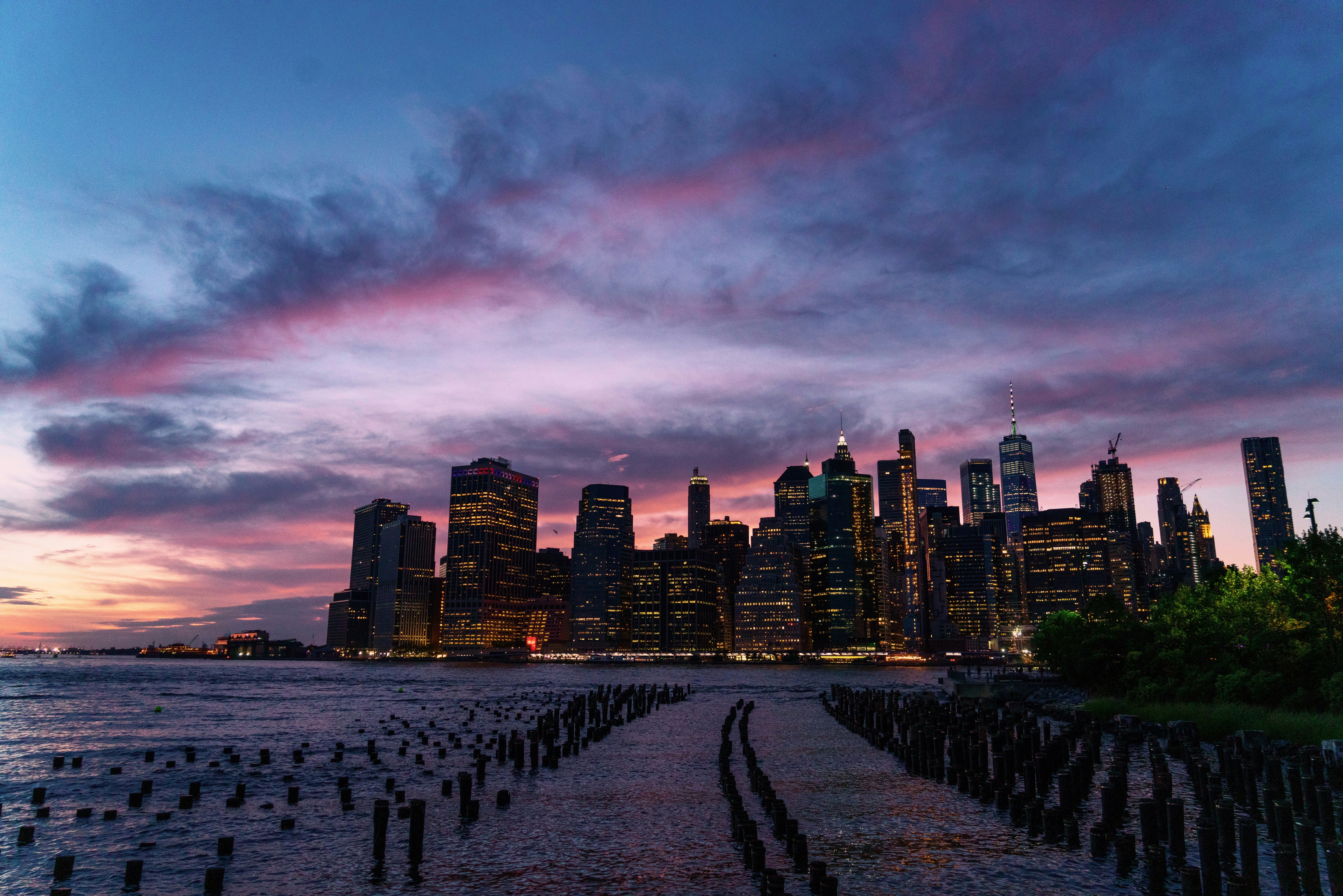 Neon NYC skyline at night