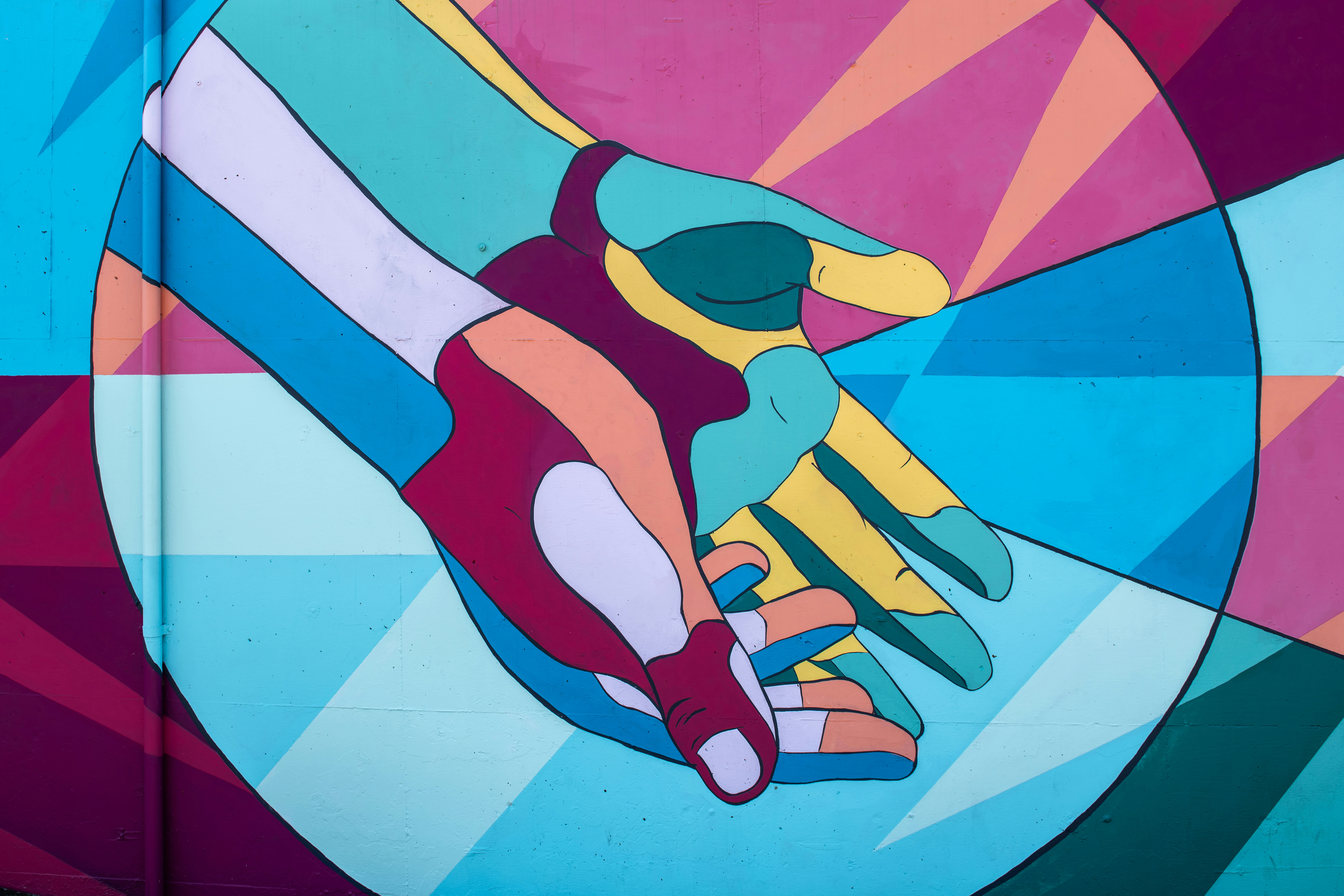 Colorful Hands 3 of 3 / George Fox students Annabelle Wombacher, Jared Mar, Sierra Ratcliff and Benjamin Cahoon collaborated on the mural. / Article: https://www.orartswatch.org/painting-the-town-in-newberg/ 