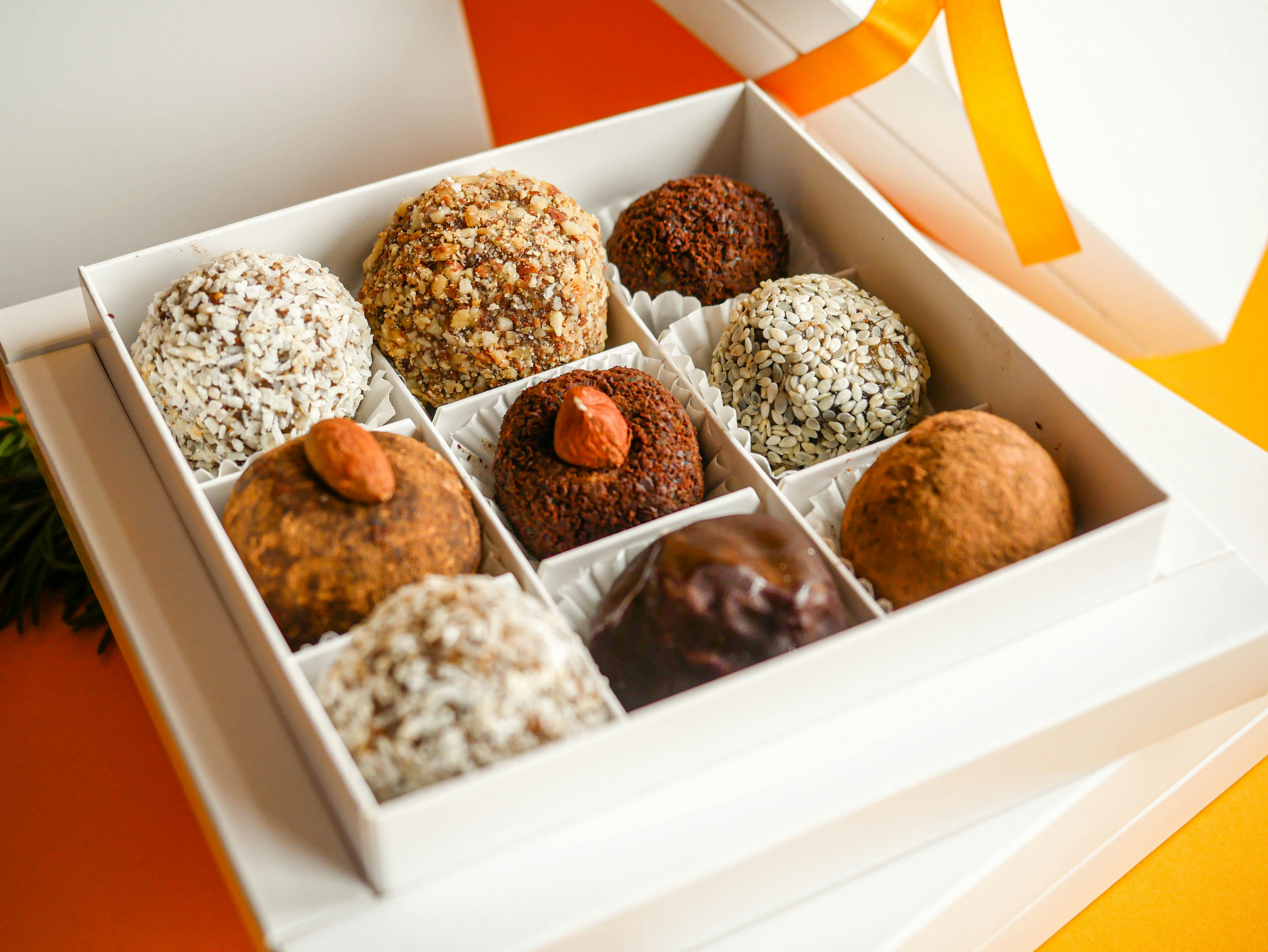 Luxury assorted chocolates in an elegant dark gift box