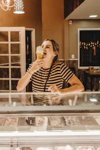 A cheerful family enjoying ice cream together at a local shop.