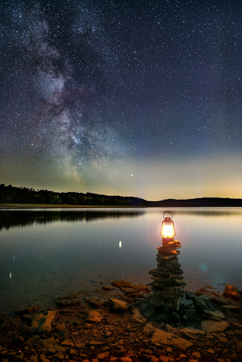 calm water during night time